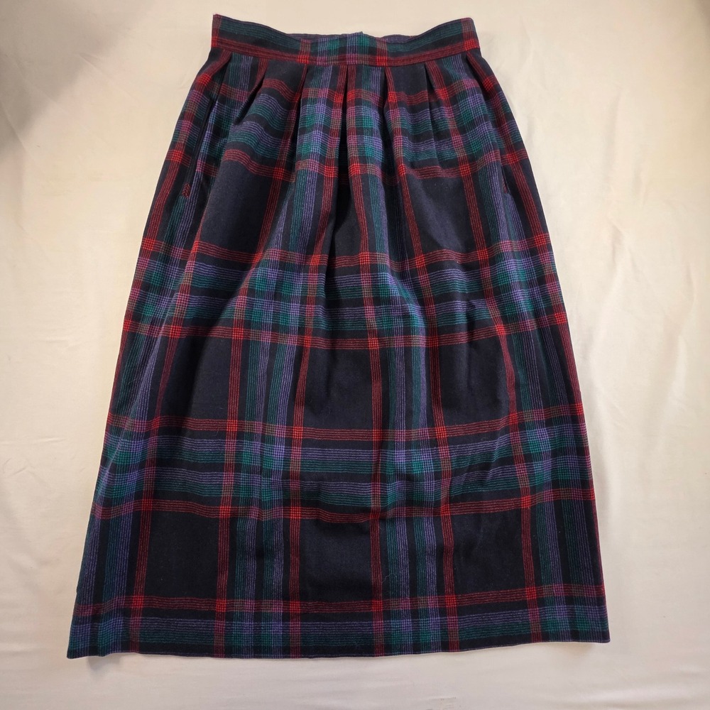Pendleton Wool Plaid Pleated Tartan Midi Skirt Vintage High Waist Size 10